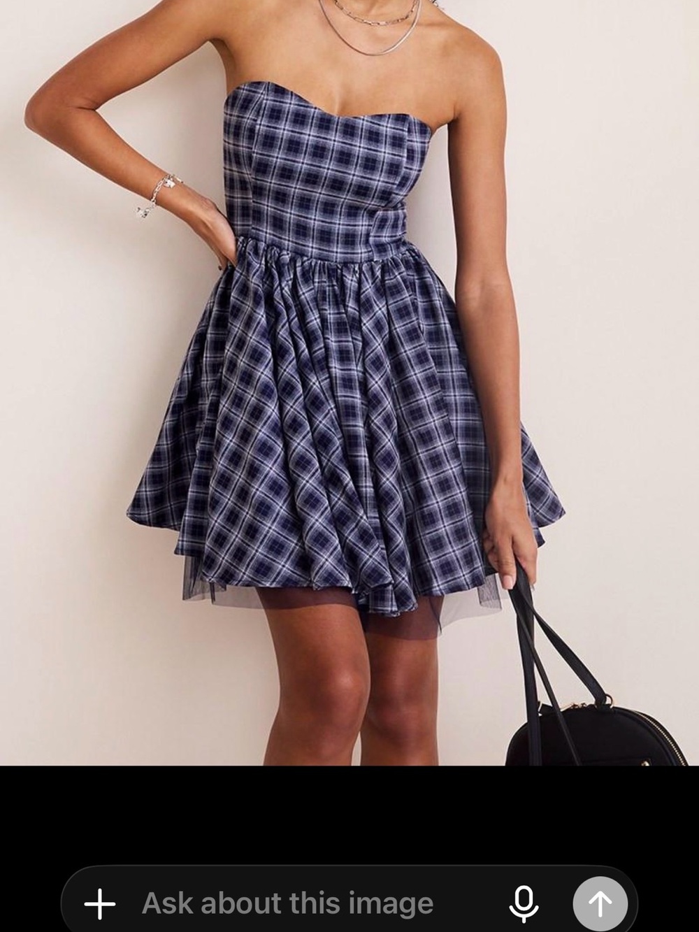 Francesca's Collections Strapless Navy Plaid Fit-and-Flare Dress